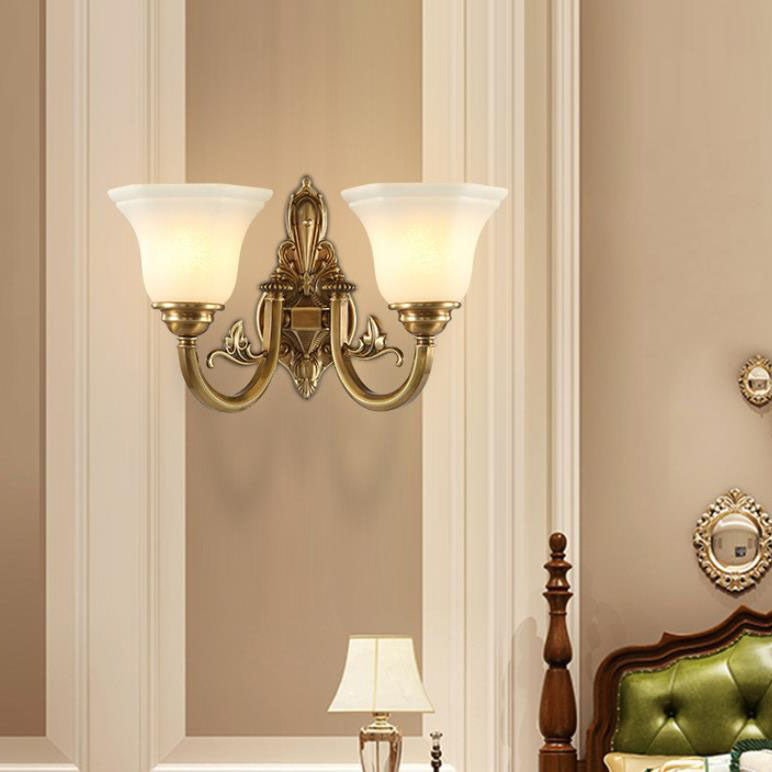Brass Glass Cone Carved Wall Lamp