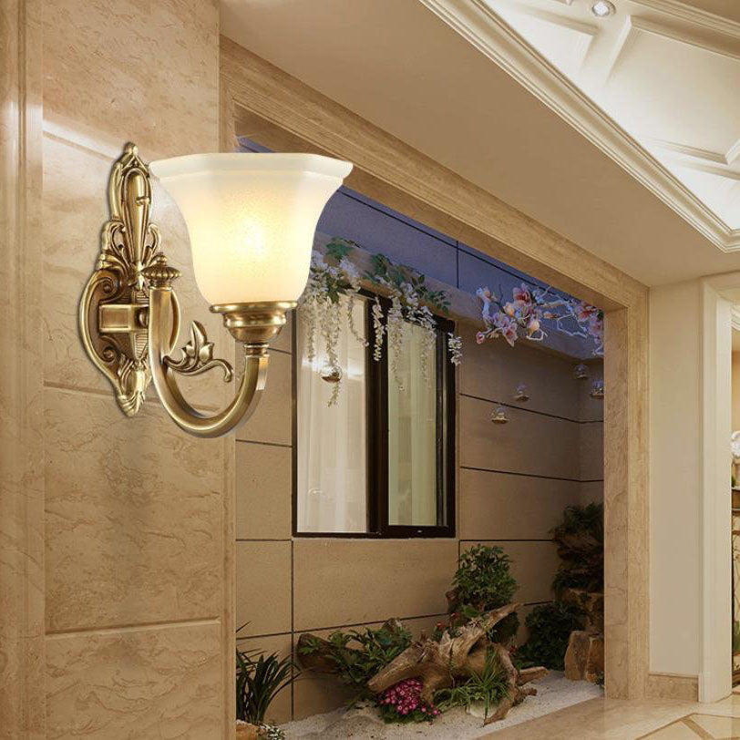 Brass Glass Cone Carved Wall Lamp