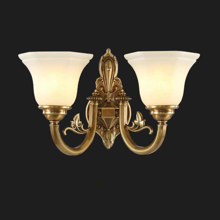 Brass Glass Cone Carved Wall Lamp