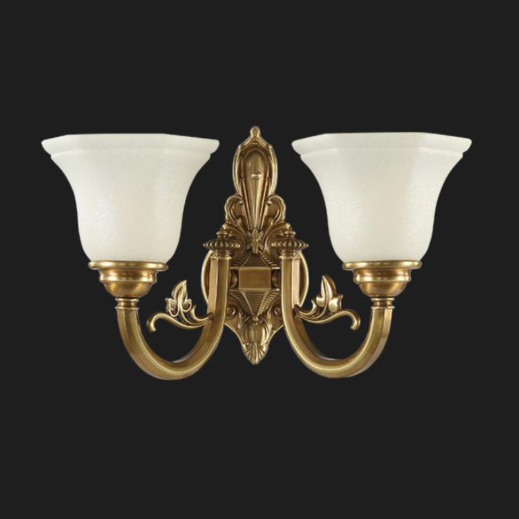 Brass Glass Cone Carved Wall Lamp