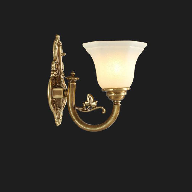 Brass Glass Cone Carved Wall Lamp