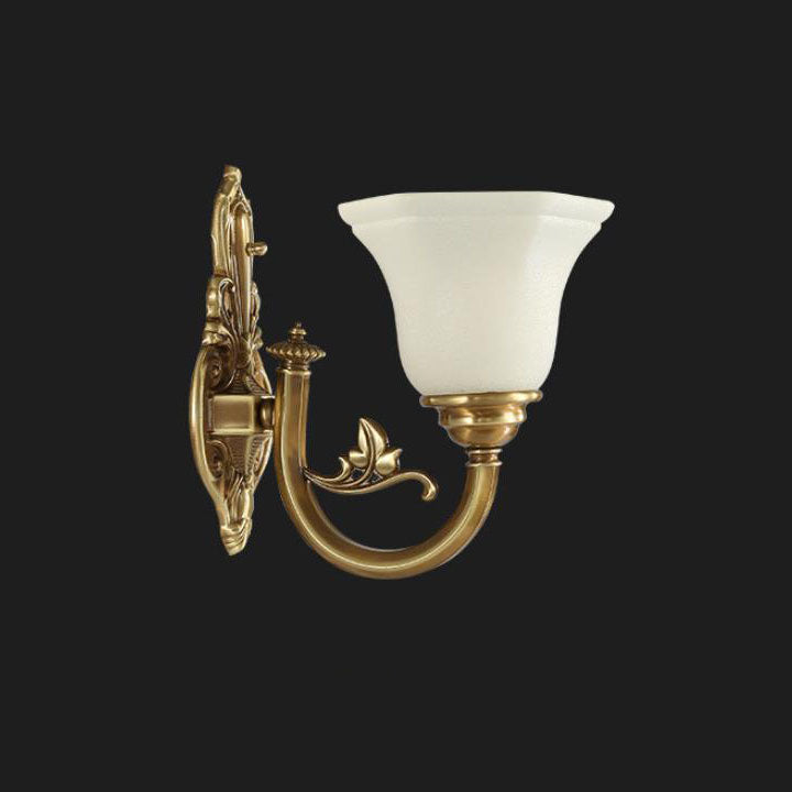 Brass Glass Cone Carved Wall Lamp