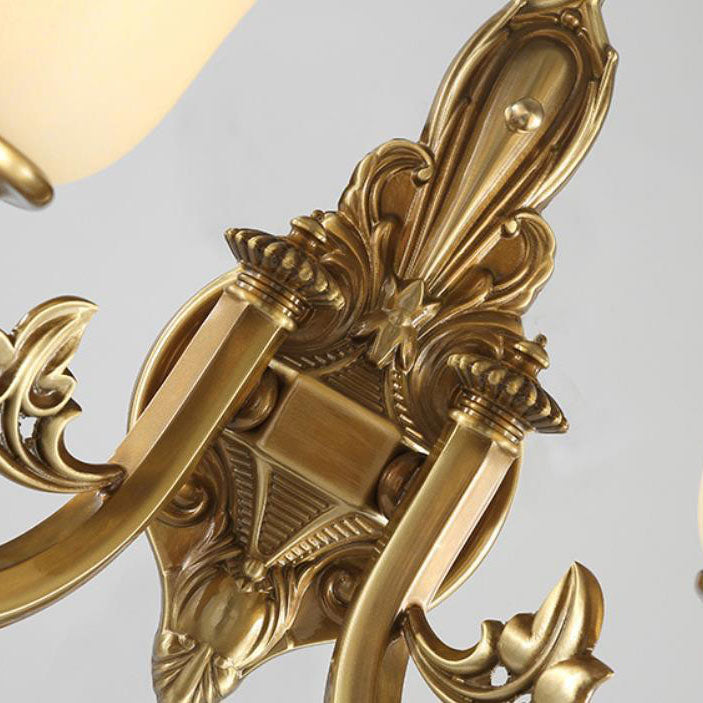 Brass Glass Cone Carved Wall Lamp