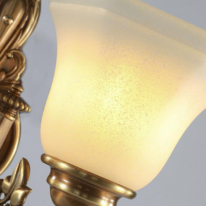 Brass Glass Cone Carved Wall Lamp