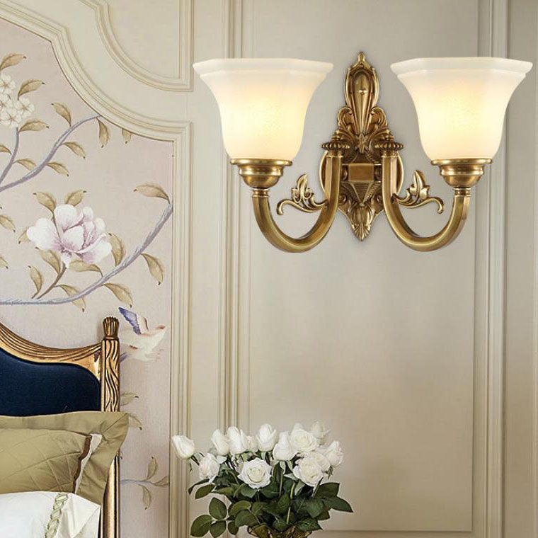 Brass Glass Cone Carved Wall Lamp