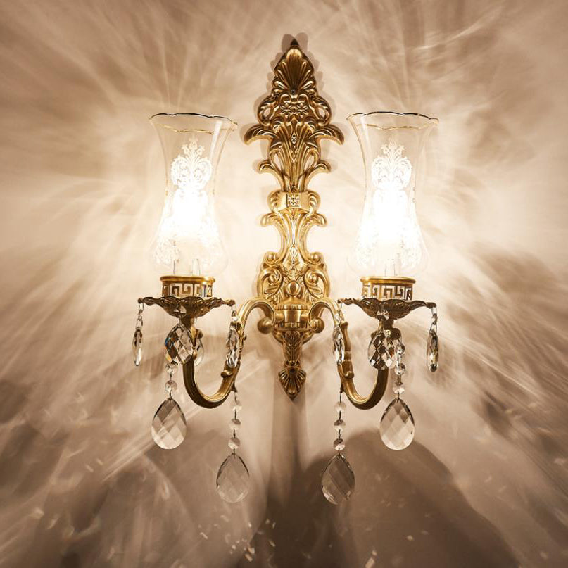 Crystal Candelabra Brass 1/2 Wall Lamp