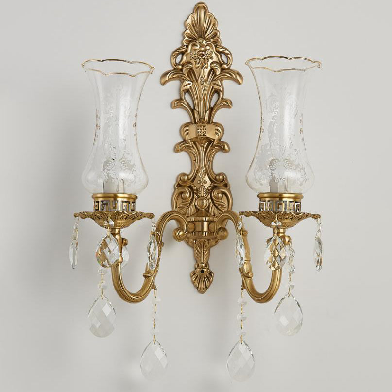 Crystal Candelabra Brass 1/2 Wall Lamp