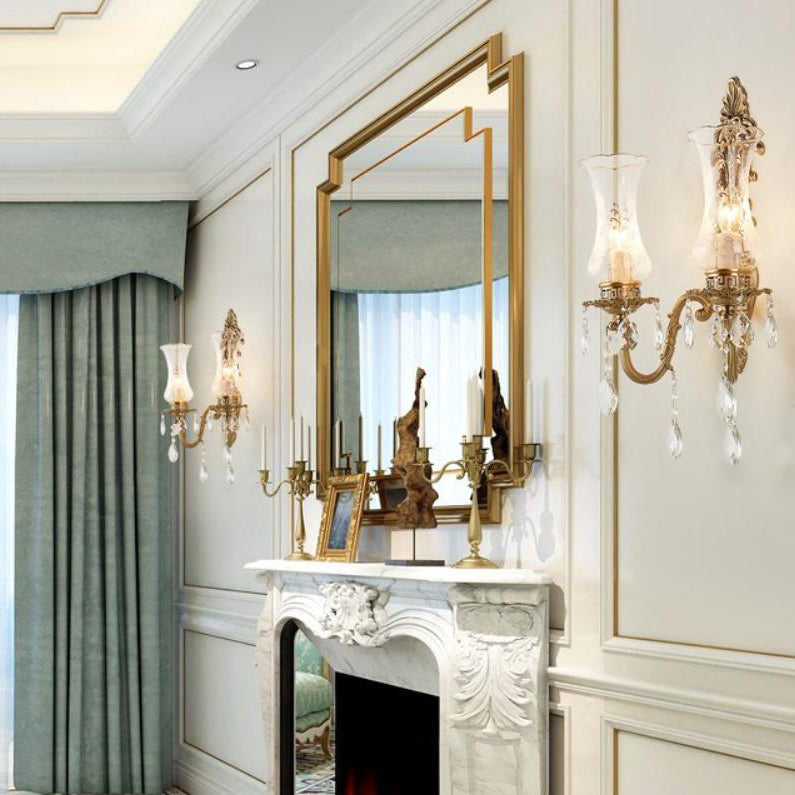 Crystal Candelabra Brass 1/2 Wall Lamp
