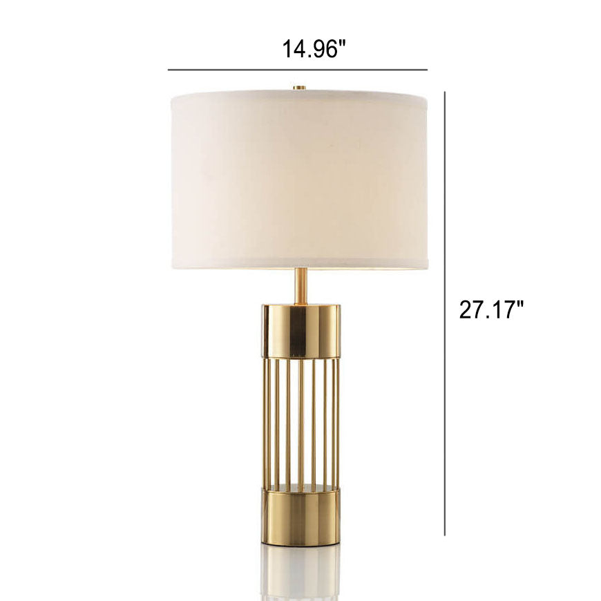 Fabric Drum Gold Column Table Lamp