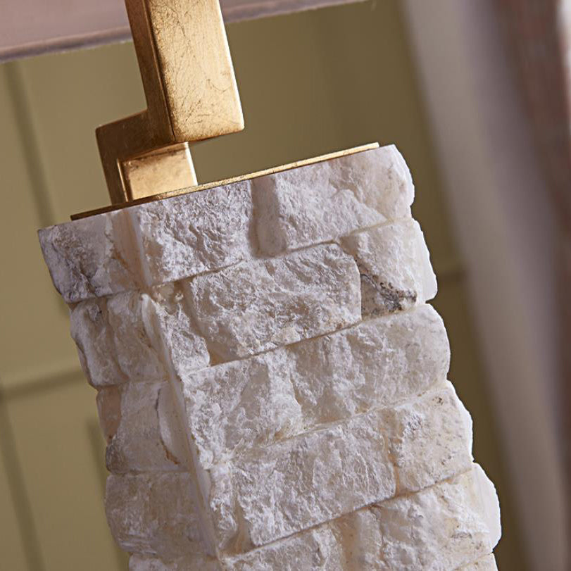 Square Fabric Marble Column Table Lamp