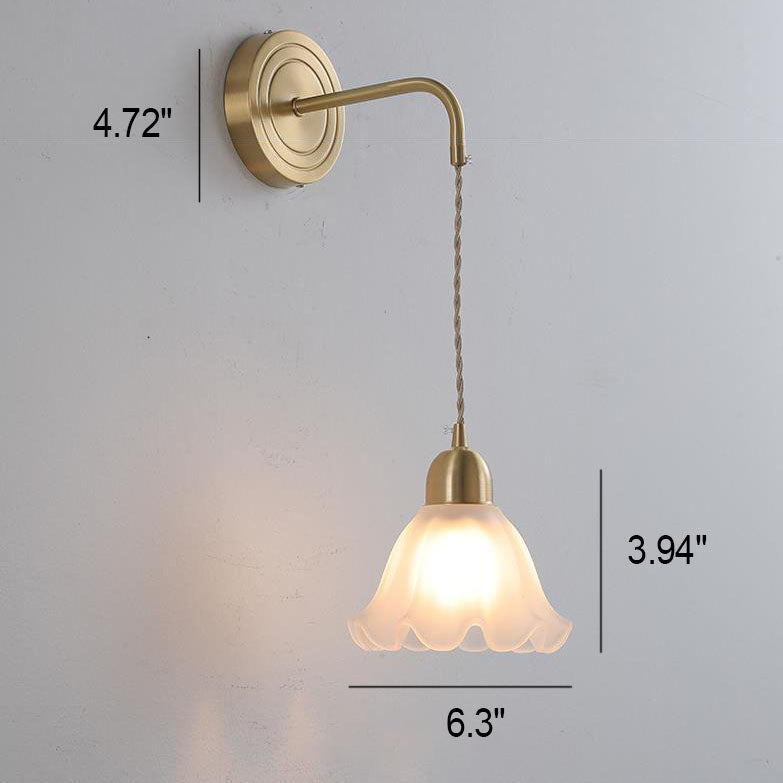 Glass Flower Petal Brass Wall Lamp