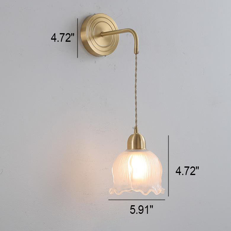 Glass Flower Petal Brass Wall Lamp
