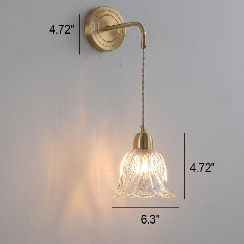 Glass Flower Petal Brass Wall Lamp