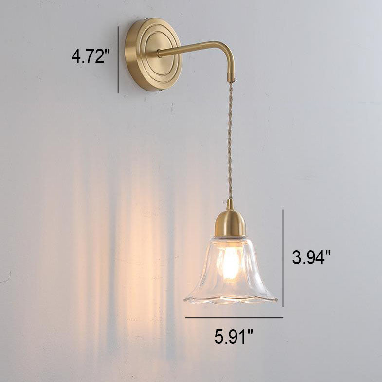 Glass Flower Petal Brass Wall Lamp