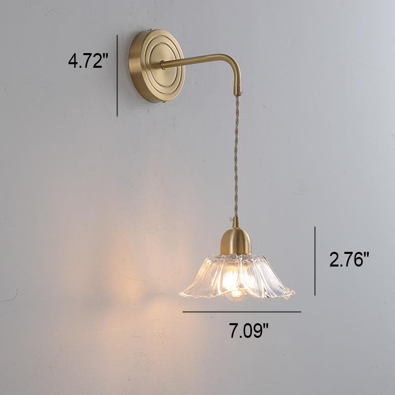 Glass Flower Petal Brass Wall Lamp