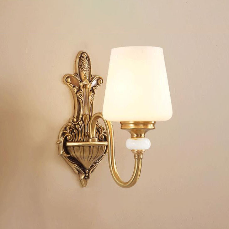 Jade Glass Brass Cone Wall Lamp