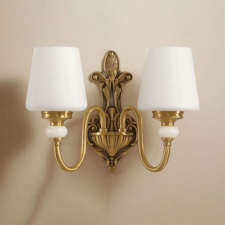 Jade Glass Brass Cone Wall Lamp