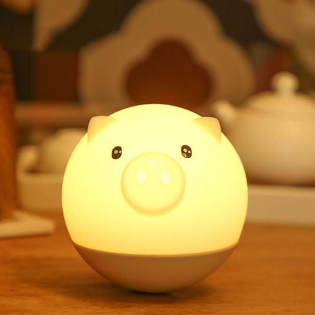 Cartoon Piggy Round Silicone Table Lamp