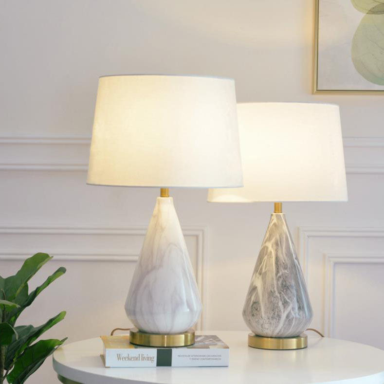 Tapered Ceramics Marble Fabric Table Lamp