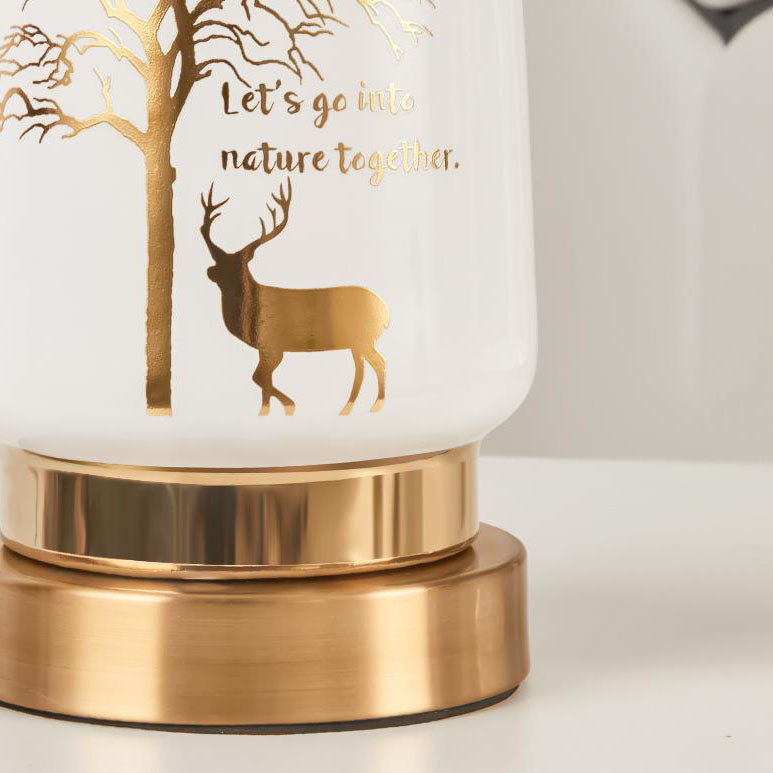 Fabric Deer Tracing Gold Table Lamp