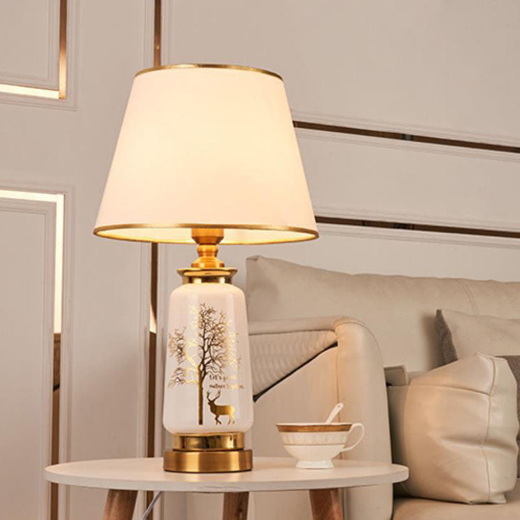 Fabric Deer Tracing Gold Table Lamp