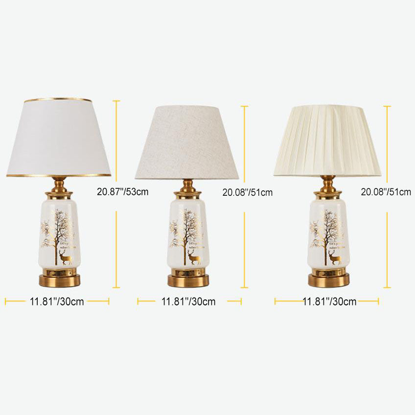 Fabric Deer Tracing Gold Table Lamp