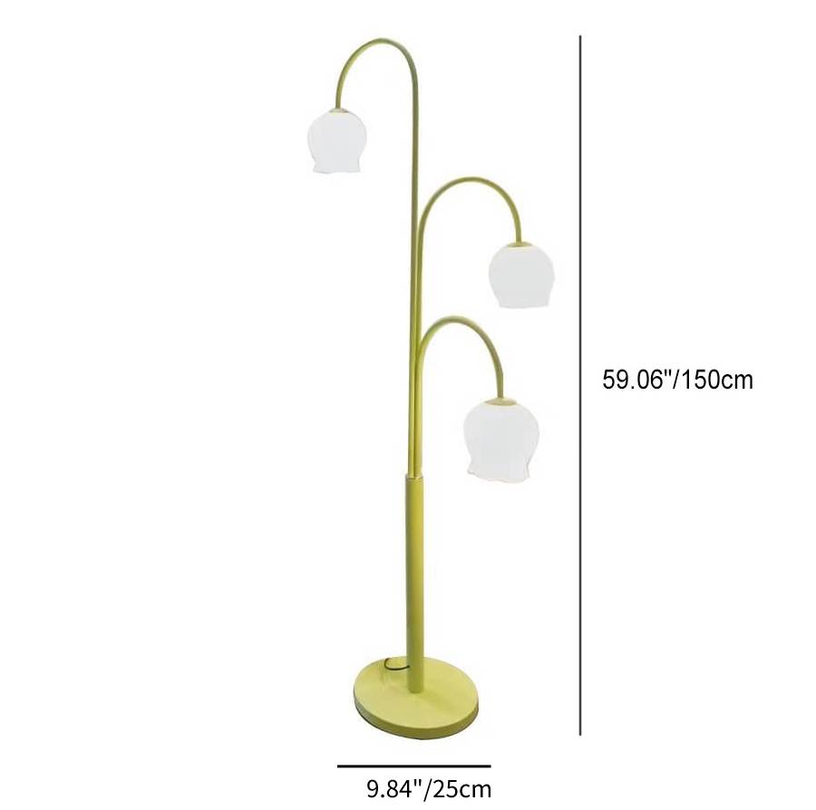 Bell Orchid Glass Lampshade 3-Light Floor Lamp