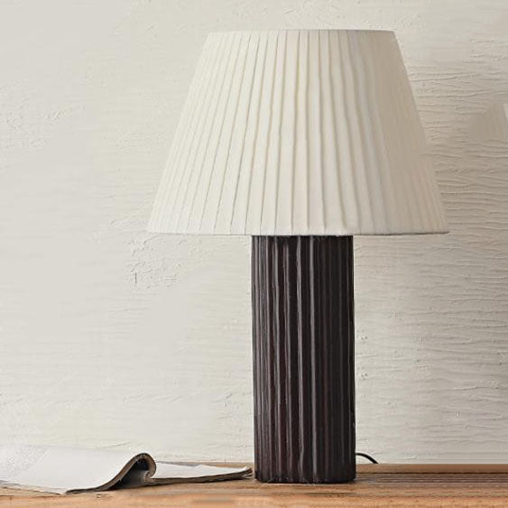 Pleated Fabric Column Wood Table Lamp