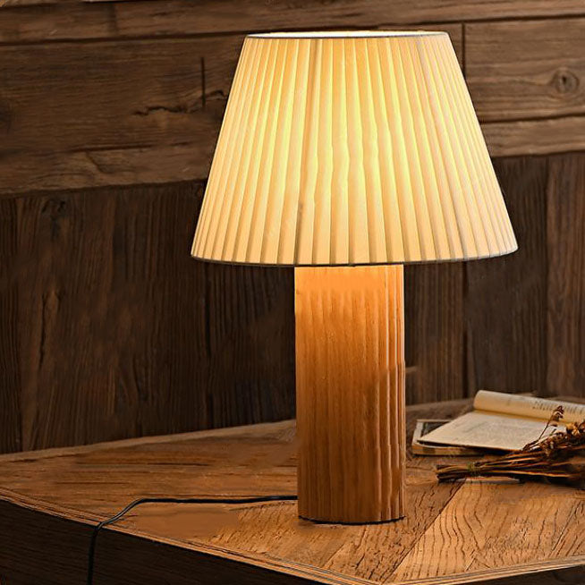 Pleated Fabric Column Wood Table Lamp