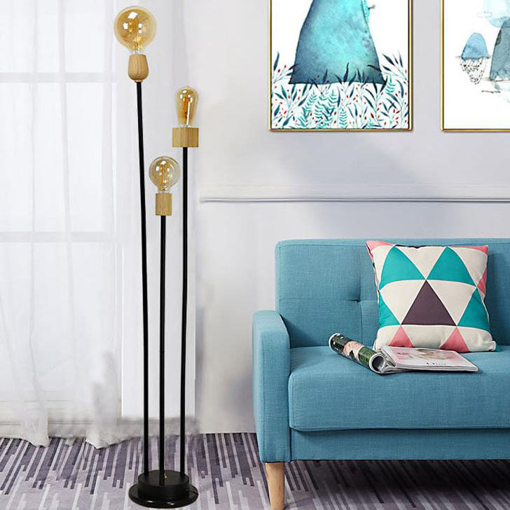 Industrial Retro Iron Black-Finished 3-Light Floor Lamp