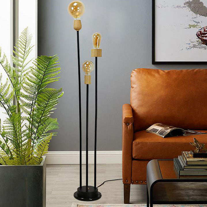 Industrial Retro Iron Black-Finished 3-Light Floor Lamp