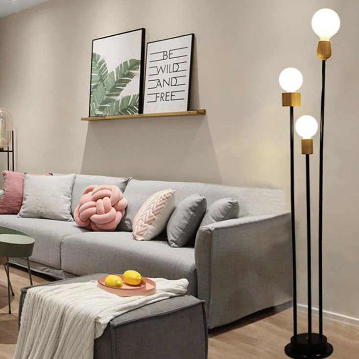 Industrial Retro Iron Black-Finished 3-Light Floor Lamp