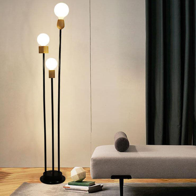 Industrial Retro Iron Black-Finished 3-Light Floor Lamp