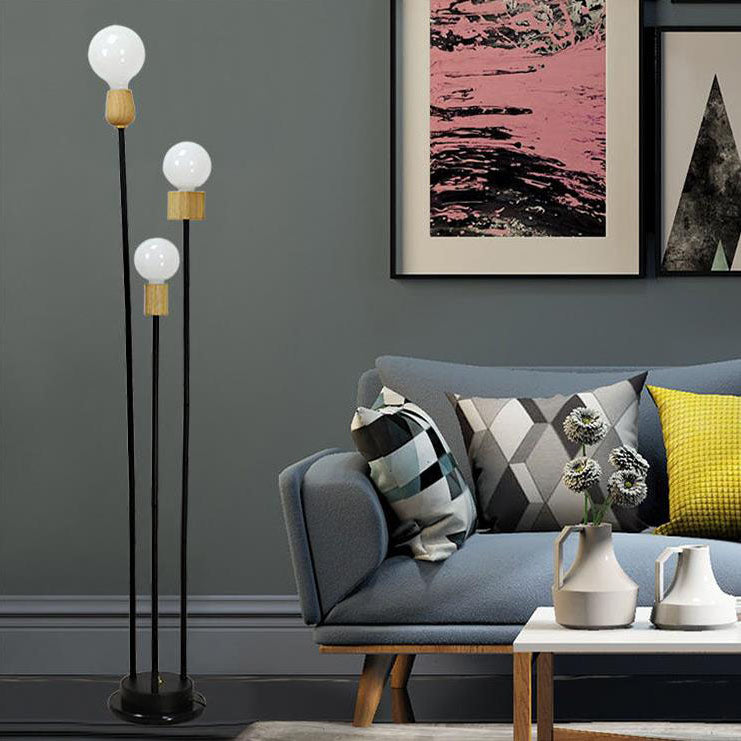 Industrial Retro Iron Black-Finished 3-Light Floor Lamp