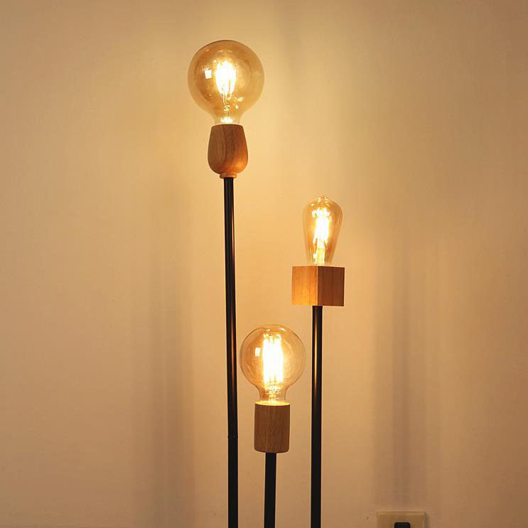 Industrial Retro Iron Black-Finished 3-Light Floor Lamp
