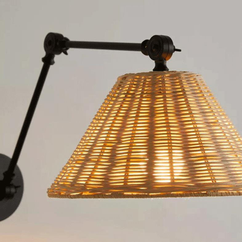 Rattan Cone Iron Swing Wall Lamp