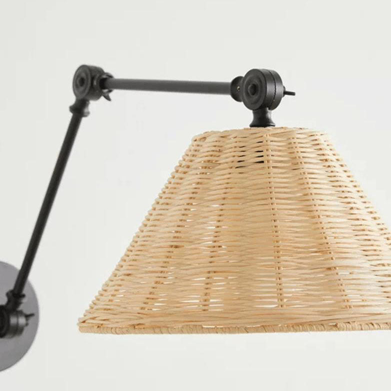 Rattan Cone Iron Swing Wall Lamp