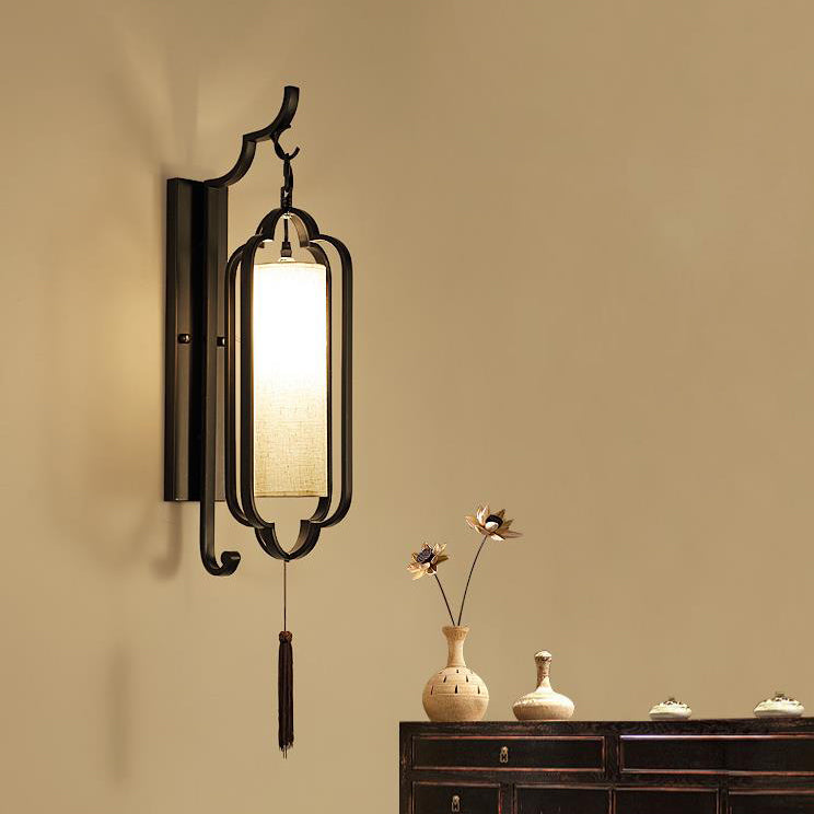 Iron Frame Tassel Fabric Wall Lamp