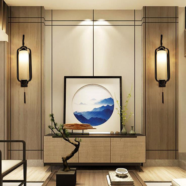 Iron Frame Tassel Fabric Wall Lamp