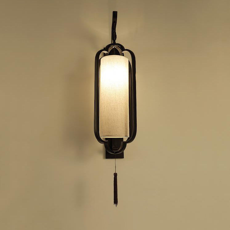 Iron Frame Tassel Fabric Wall Lamp
