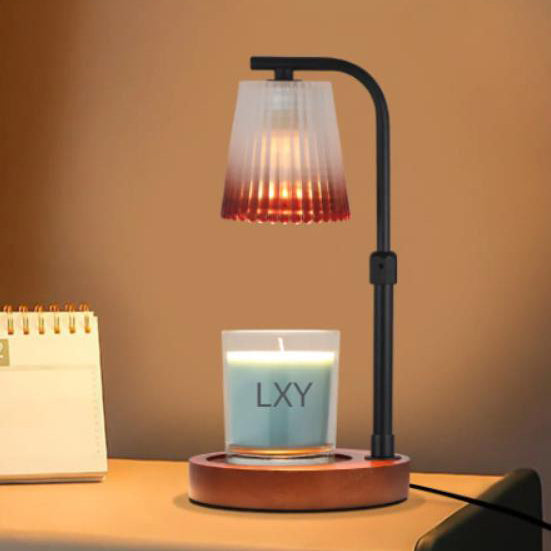 Pleated Glass Lampshade Wood Table Lamp
