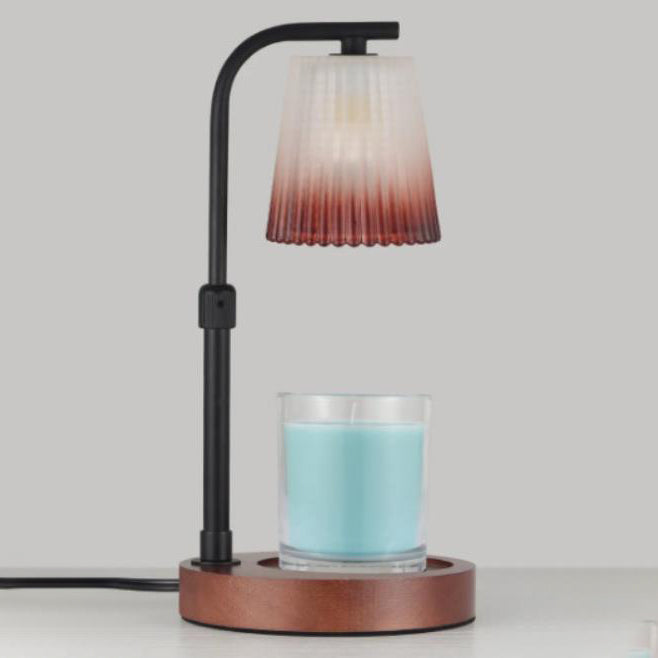 Pleated Glass Lampshade Wood Table Lamp