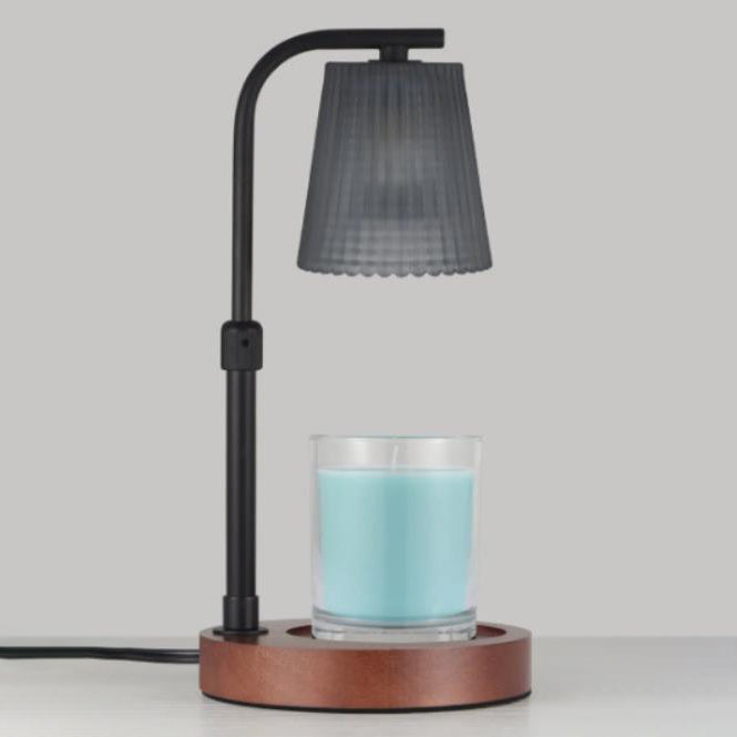 Pleated Glass Lampshade Wood Table Lamp