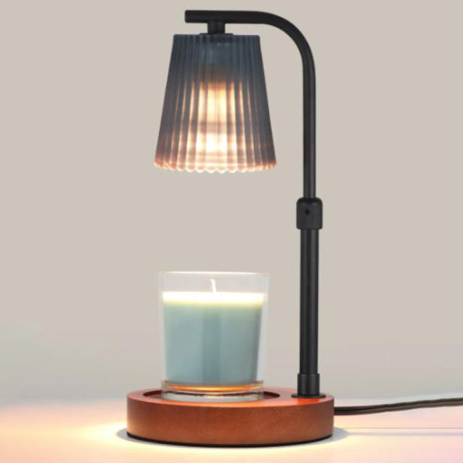 Pleated Glass Lampshade Wood Table Lamp