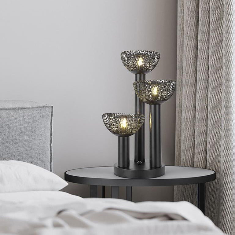 Eclectic Iron Mesh Geometric 3-Light Table Lamp