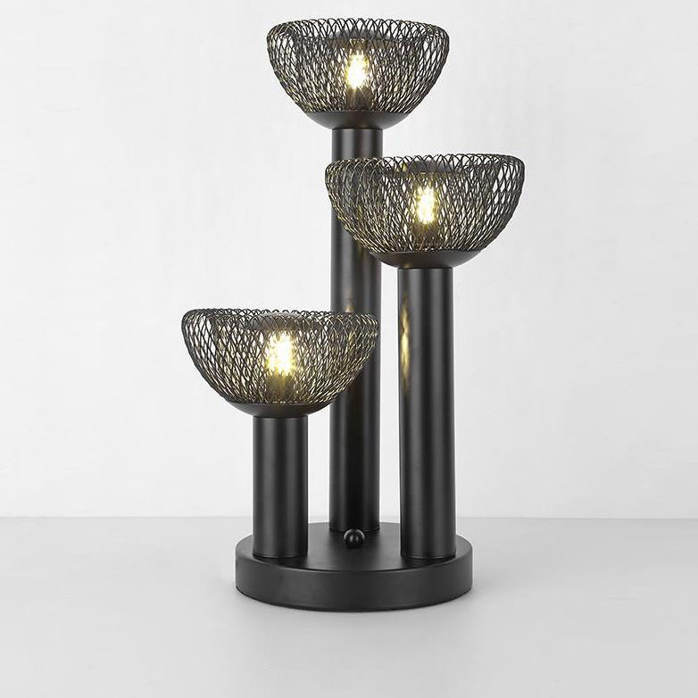 Eclectic Iron Mesh Geometric 3-Light Table Lamp