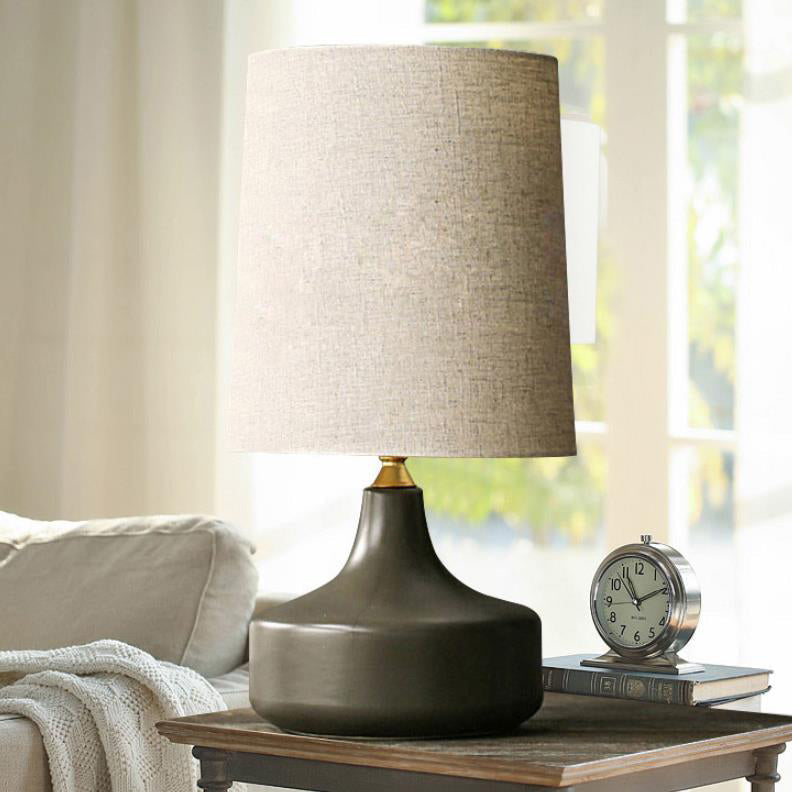 Fabric Round Ceramic Jar Table Lamp