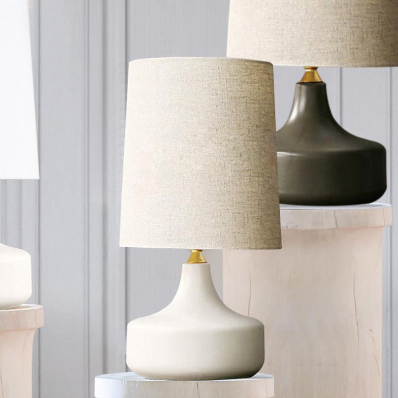 Fabric Round Ceramic Jar Table Lamp