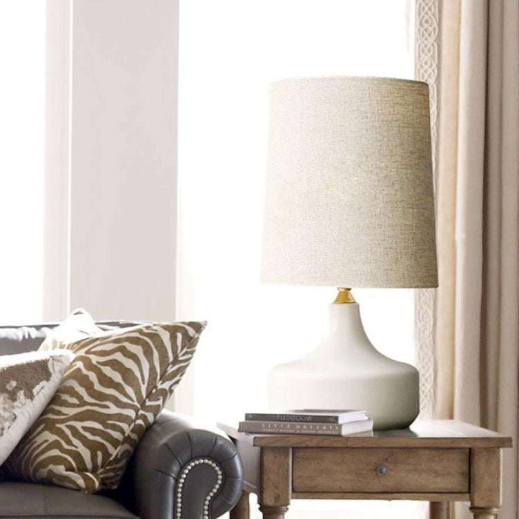 Fabric Round Ceramic Jar Table Lamp