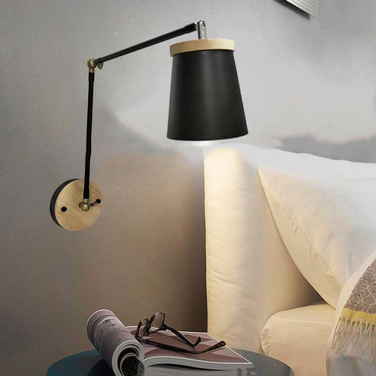 Solid Wood Iron Cylinder Wall Lamp